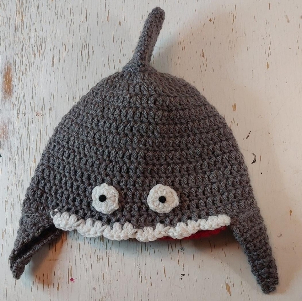 Shark Child Handmade Beanie Crochet Stocking Hat Animal Winter Warm Cozy